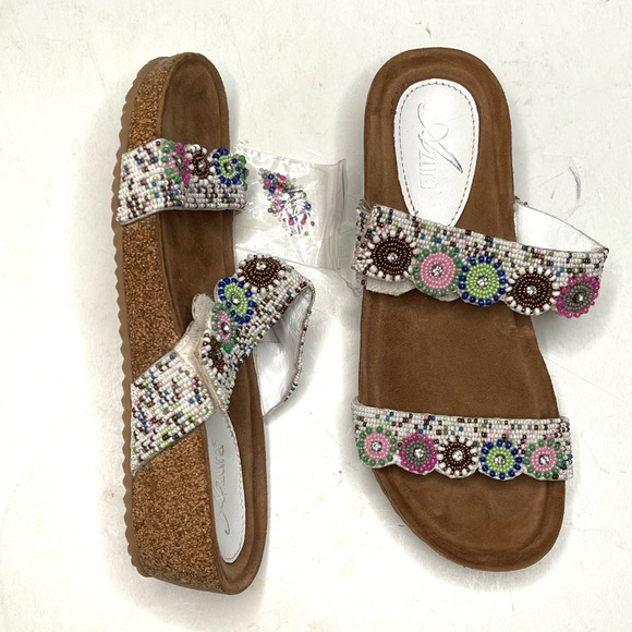 Azura by Spring Step Slide Sandals - Bahama White Multicolored Beads 5.5-6 NEW